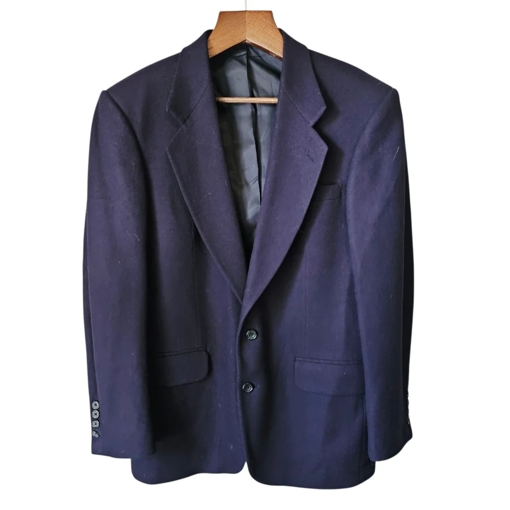Oscar DeLaRenta 40R navy wool cashmere blazer jacket
